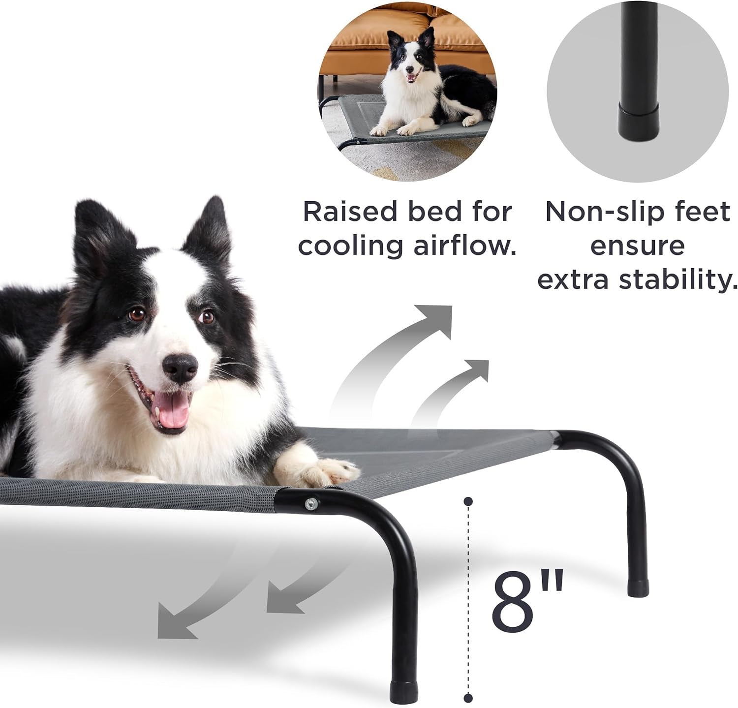 Outdoor Elevated Dog Bed Large Sized Dog, Portable Indoor & Outdoor Cooling Raised Cot Pet Hammock Bed with Skid-Resistant Feet, Frame with Breathable Mesh, Grey, 49 Inches