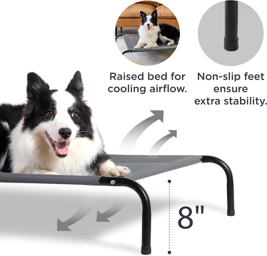 Outdoor Elevated Dog Bed Large Sized Dog, Portable Indoor & Outdoor Cooling Raised Cot Pet Hammock Bed with Skid-Resistant Feet, Frame with Breathable Mesh, Grey, 49 Inches