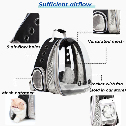 Cat Carrier Backpack, Bubble Expandable Backpack Carrier, Pets and Small Dogs,Airline-Approved, Designed for Travel, Hiking, Walking & Outdoor Use (Front Expandable-Black)