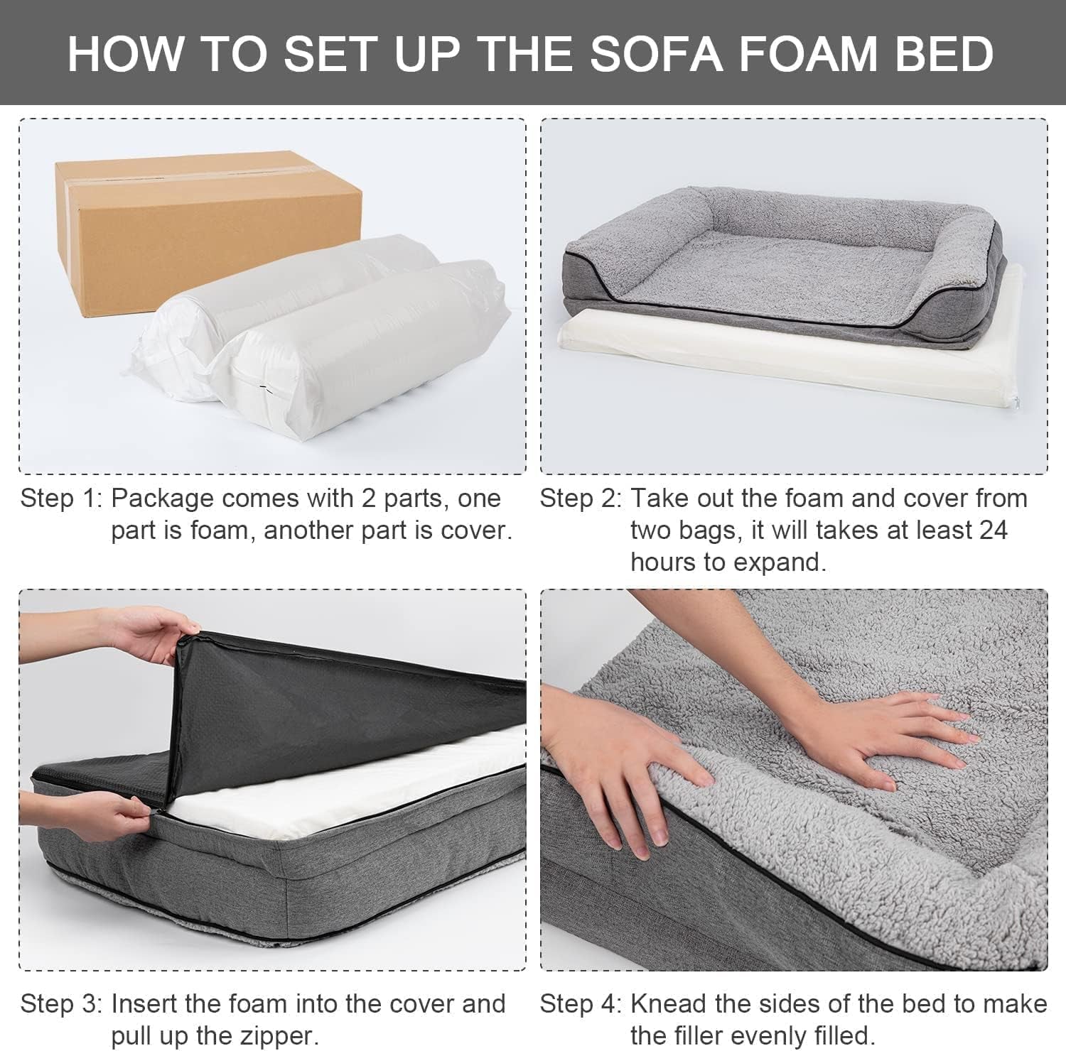 Bolster Couch Dog Bed for Large Dogs, Removable Washable Cover Pet Bed, Foam Nonskid Dog Mat (Xxx-Large)