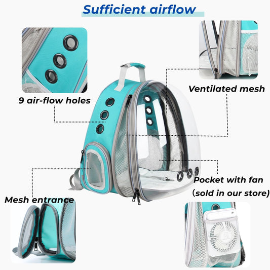 Cat Carrier Backpack, Bubble Expandable Backpack Carrier, Pets and Small Dogs,Airline-Approved, Designed for Travel, Hiking, Walking & Outdoor Use (Front Expandable-Green)