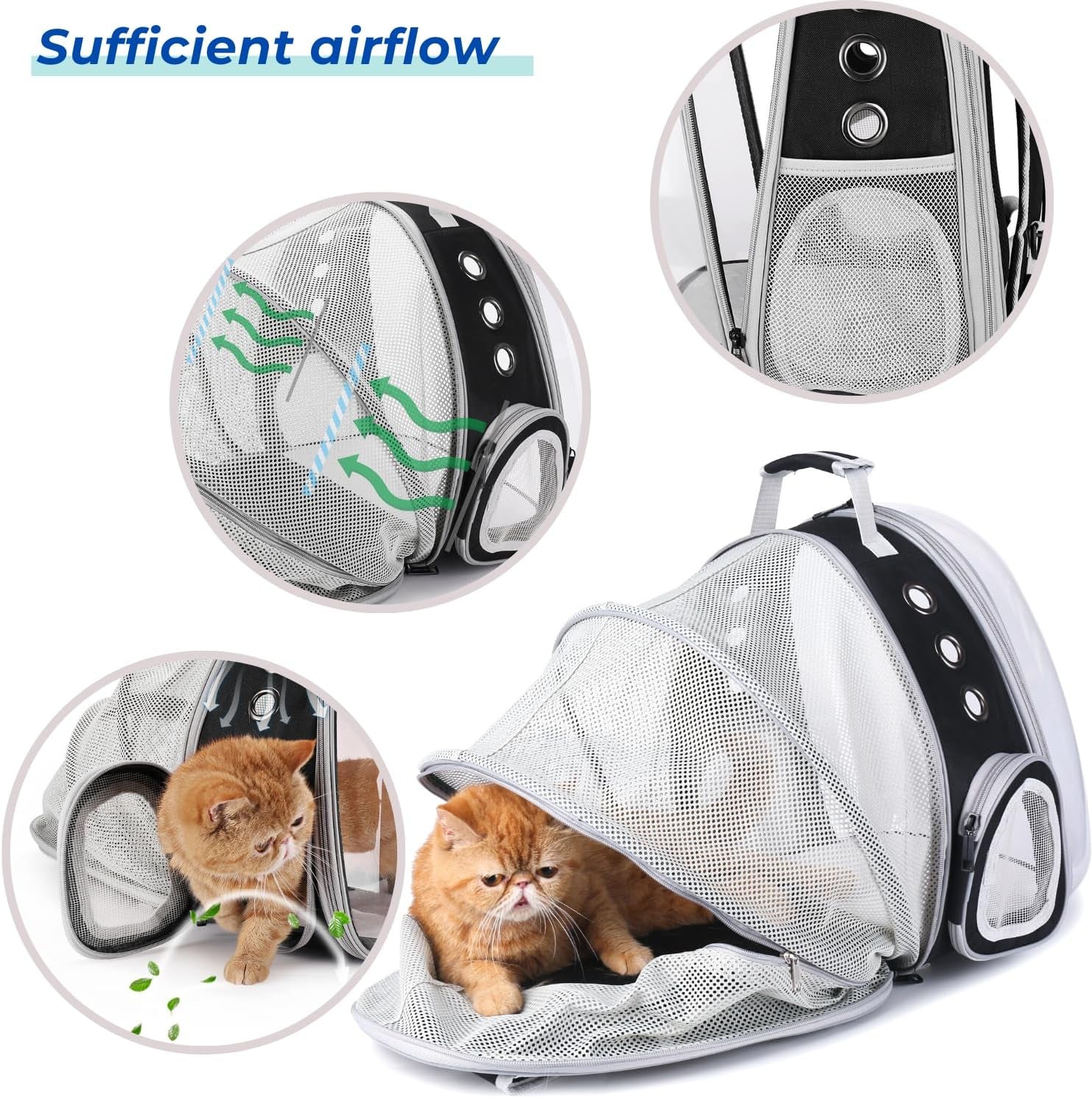 Cat Carrier Backpack, Bubble Expandable Backpack Carrier, Pets and Small Dogs,Airline-Approved, Designed for Travel, Hiking, Walking & Outdoor Use (Back Expandable-Black)