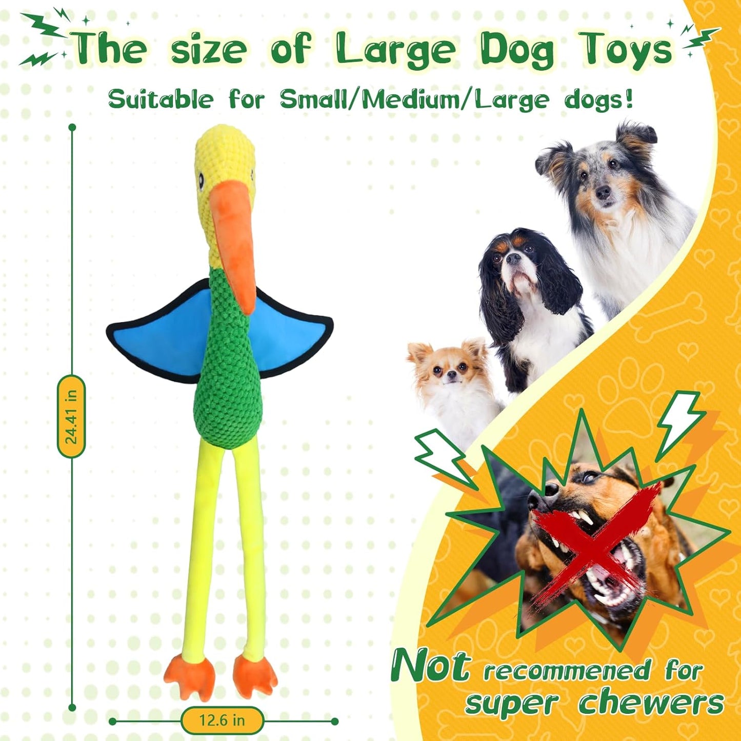 Large Squeaky Dog Toys - Plush Crinkle Dog Toy for Small, Medium, and Large Breeds - Fun for Indoor Puppies and Senior Pups Playing