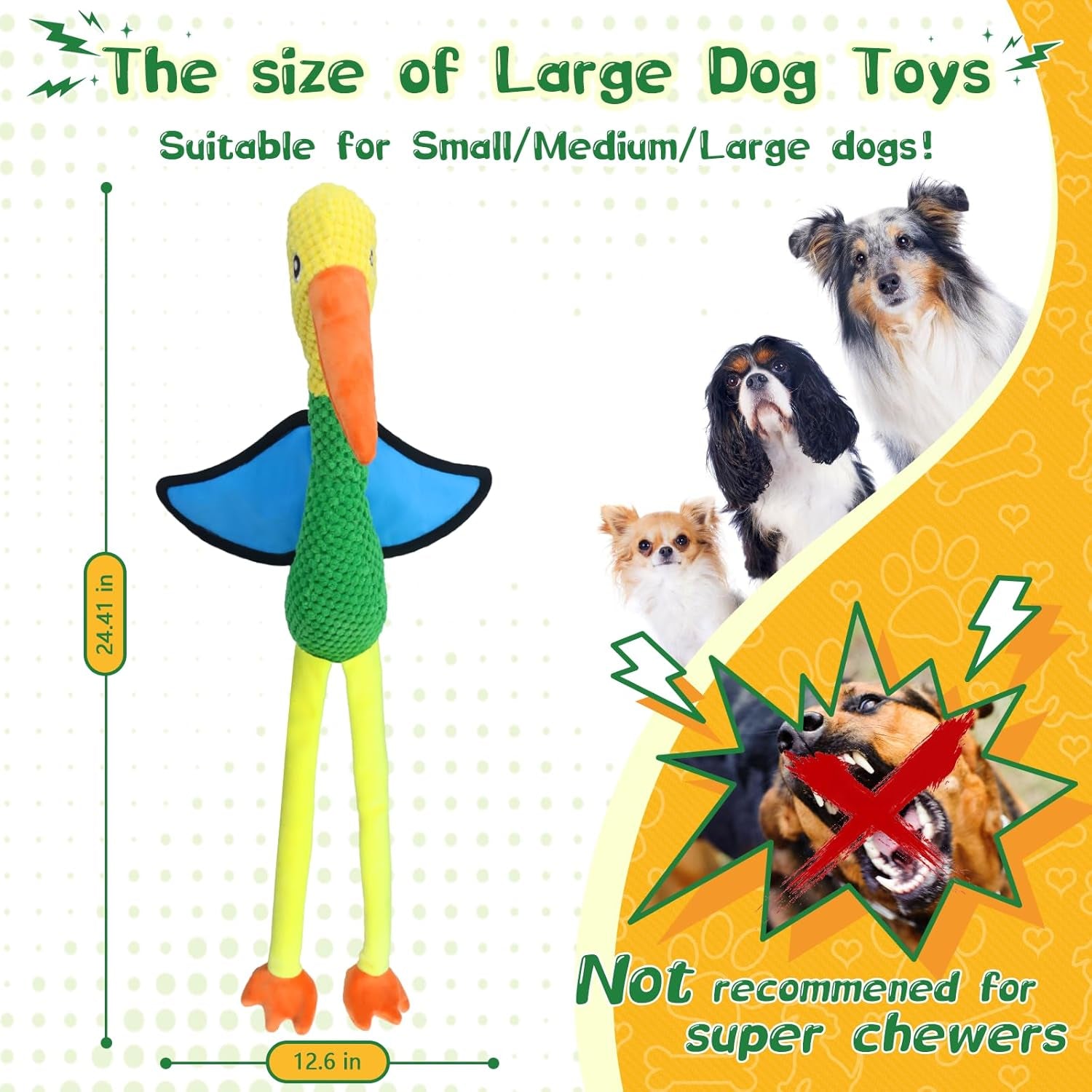 Large Squeaky Dog Toys - Plush Crinkle Dog Toy for Small, Medium, and Large Breeds - Fun for Indoor Puppies and Senior Pups Playing