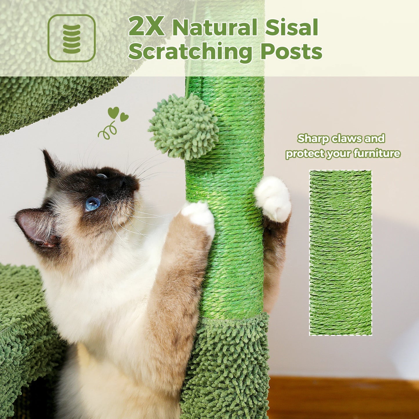 Cactus Cat Tree with Lagre Condo, Hammock, Dangling Ball