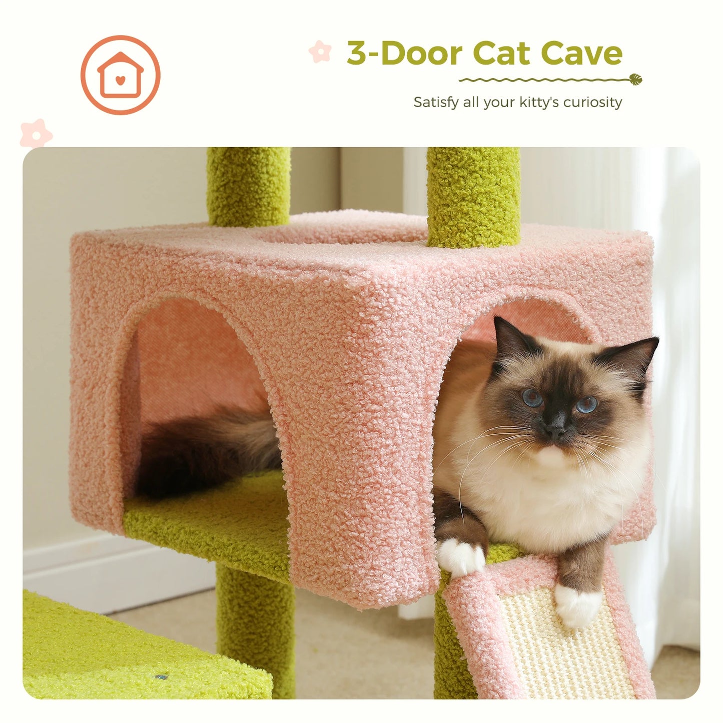 Flower Cat Tree With Scratching Post & Hammock