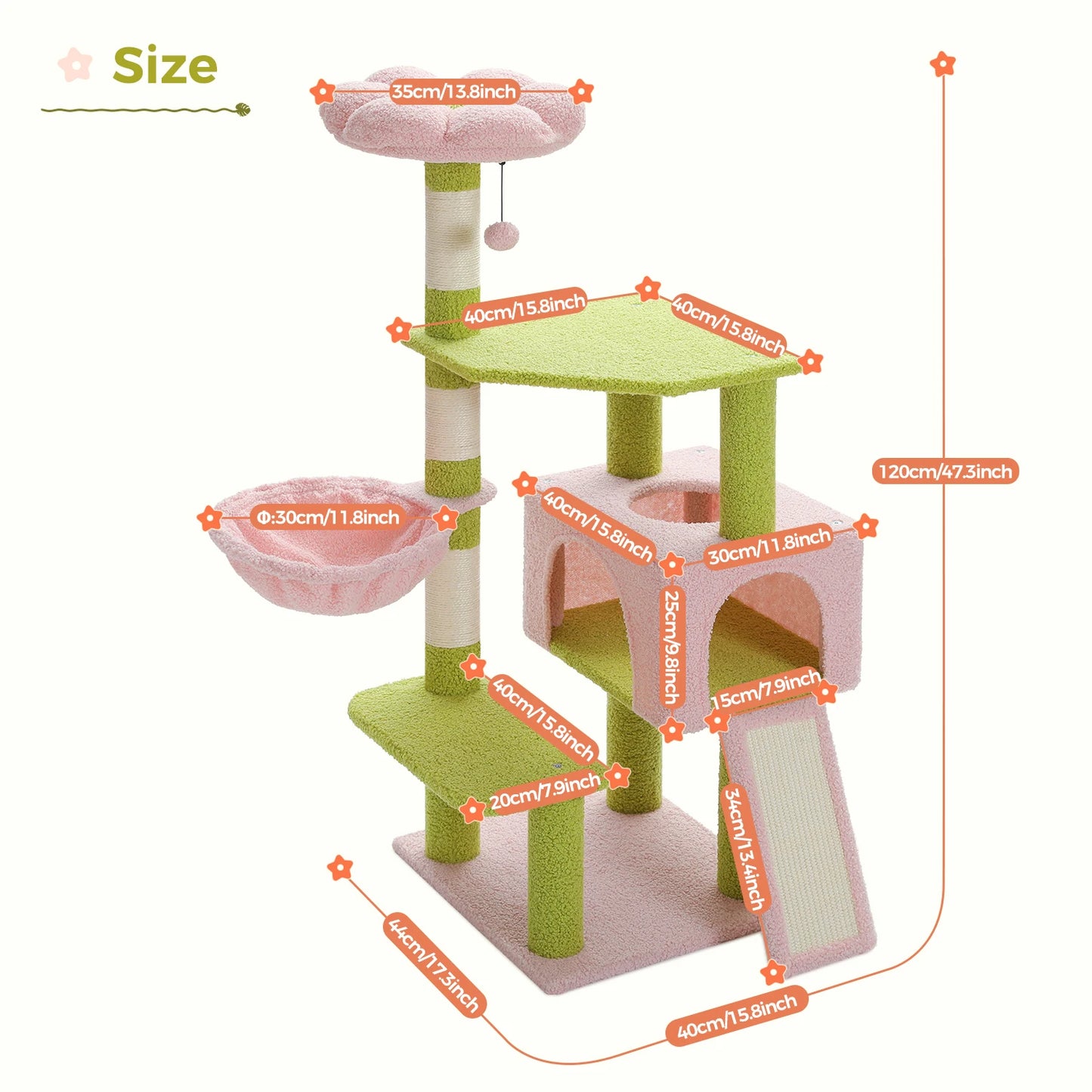 Flower Cat Tree With Scratching Post & Hammock