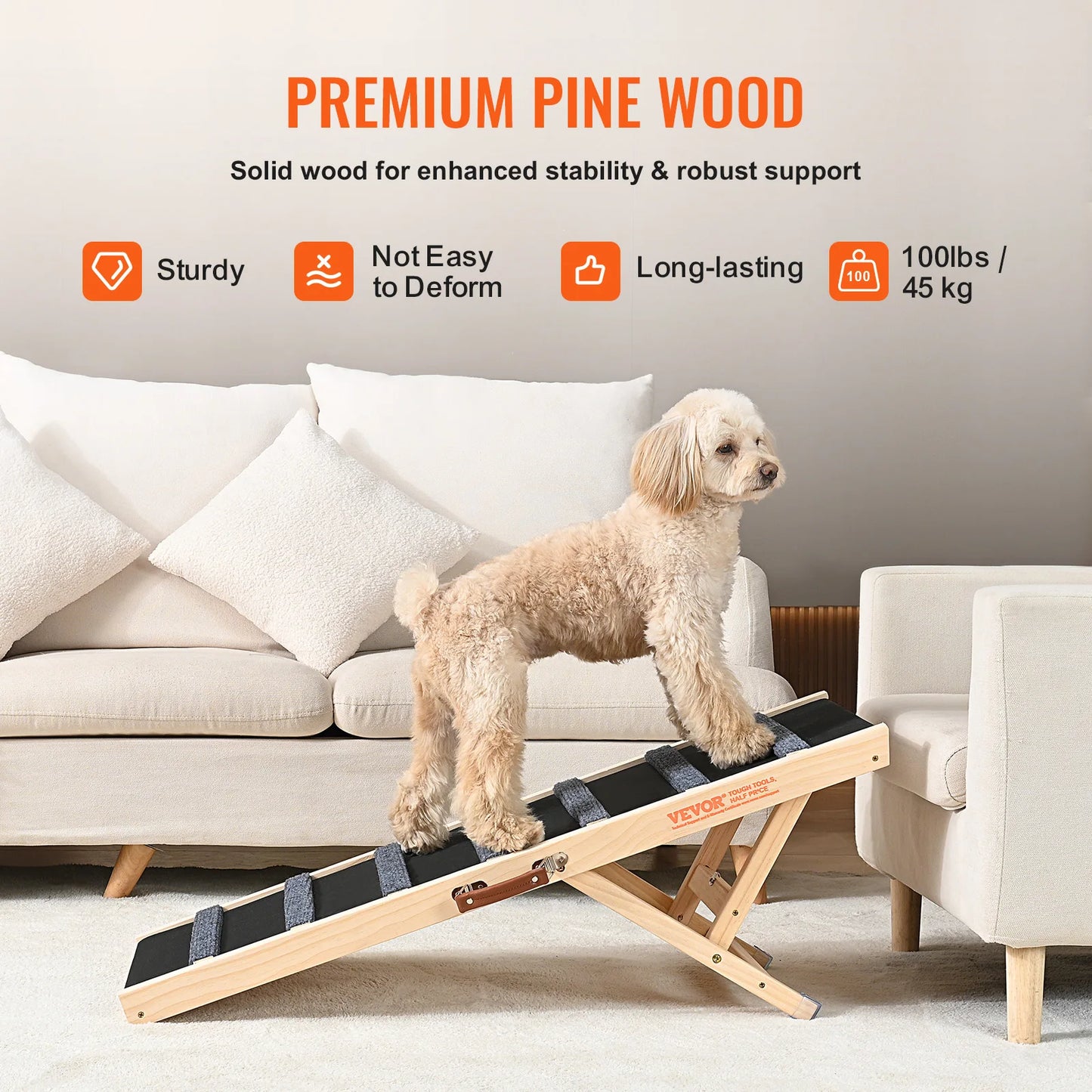 Adjustable Wooden Pet Ramp for Small Dogs & Cats