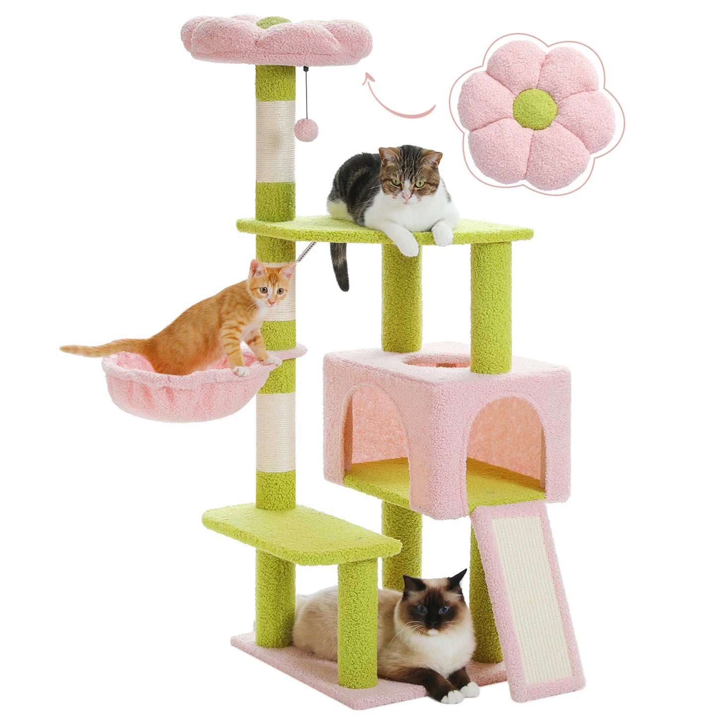 Flower Cat Tree With Scratching Post & Hammock