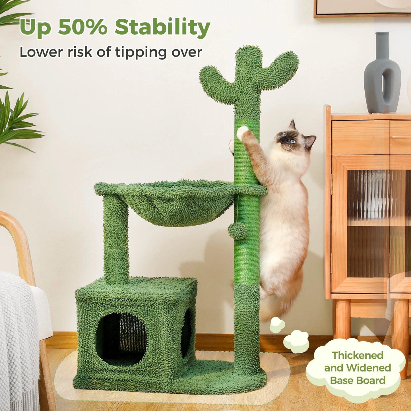 Cactus Cat Tree with Lagre Condo, Hammock, Dangling Ball