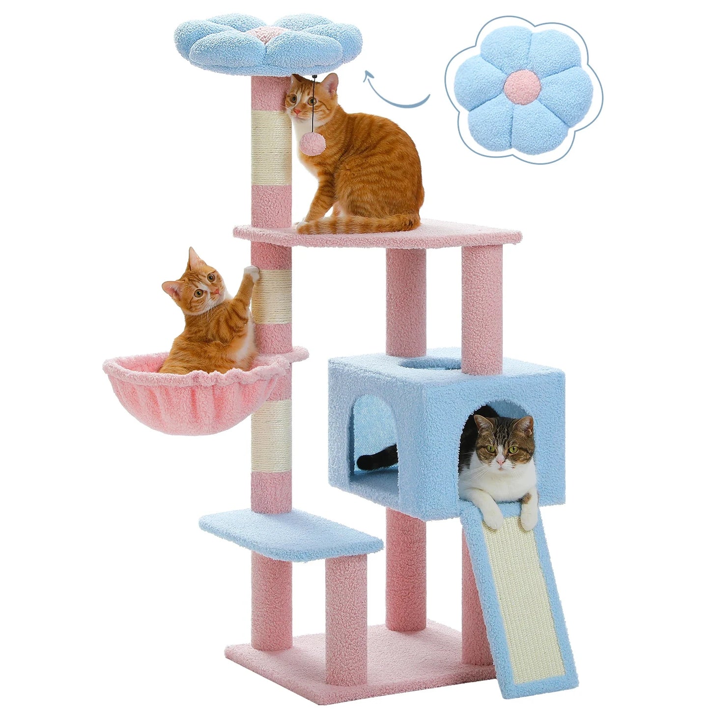 Flower Cat Tree With Scratching Post & Hammock