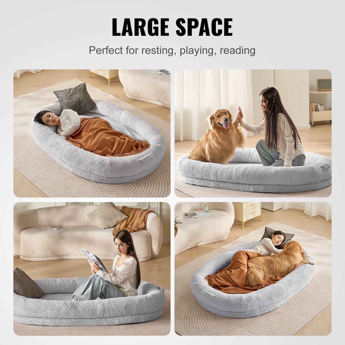 WaggZilla Faux Rabbit Fur Bed for Human & Dogs