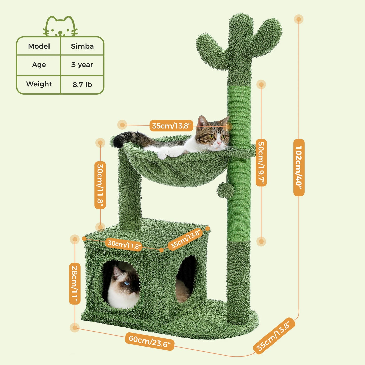 Cactus Cat Tree with Lagre Condo, Hammock, Dangling Ball