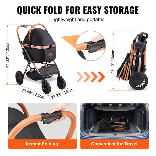 WiggZilla Pet Stroller with Brakes | Foldable Up To 66 lbs