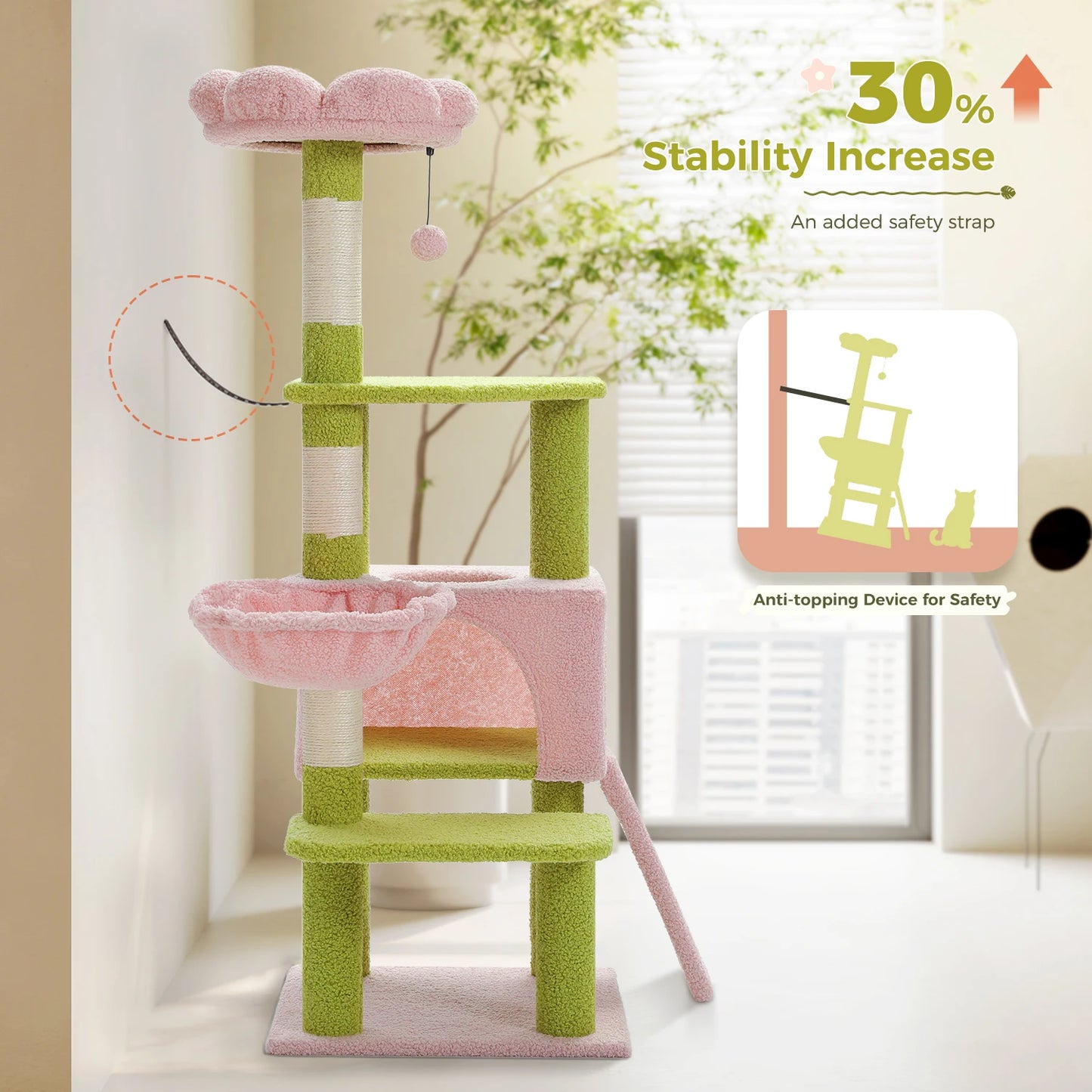 Flower Cat Tree With Scratching Post & Hammock