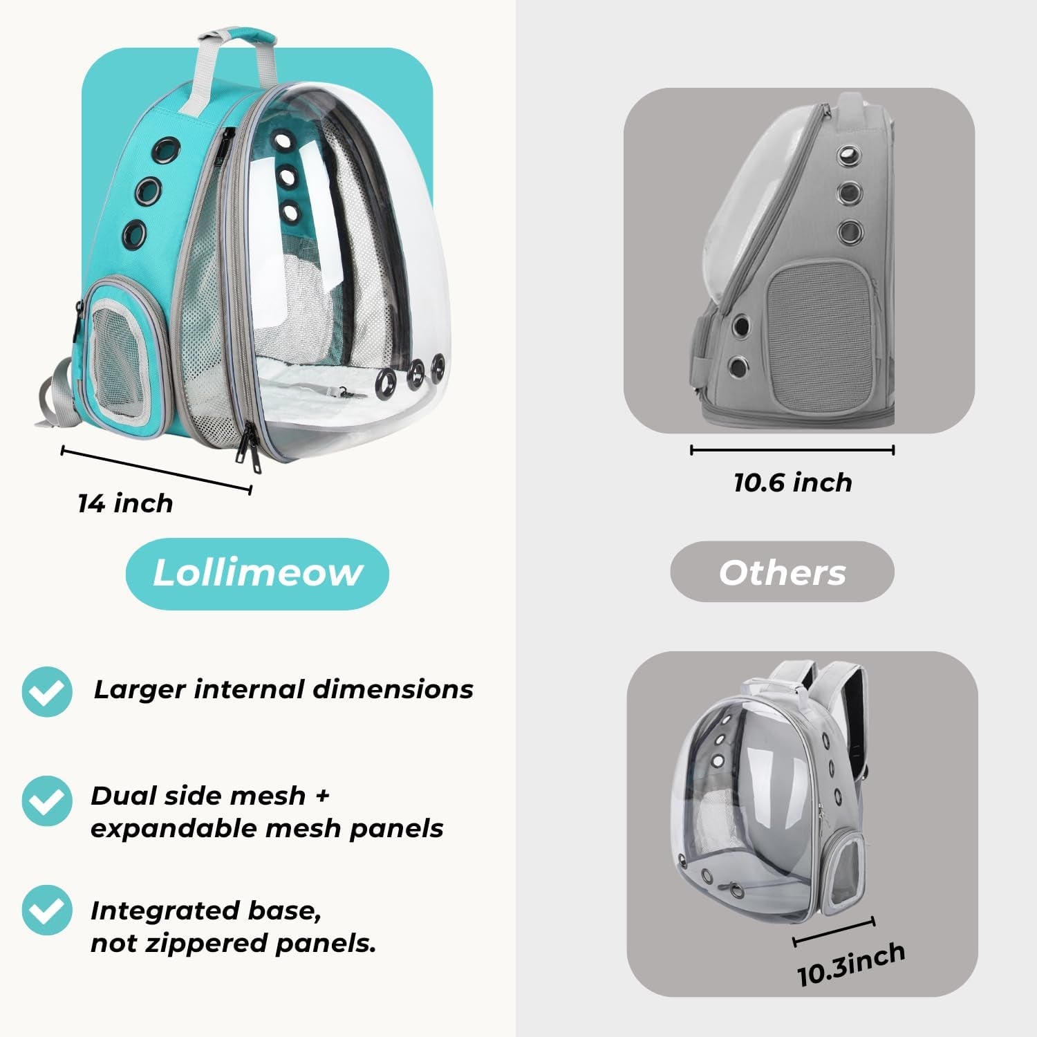 Cat Carrier Backpack, Bubble Expandable Backpack Carrier, Pets and Small Dogs,Airline-Approved, Designed for Travel, Hiking, Walking & Outdoor Use (Front Expandable-Green)