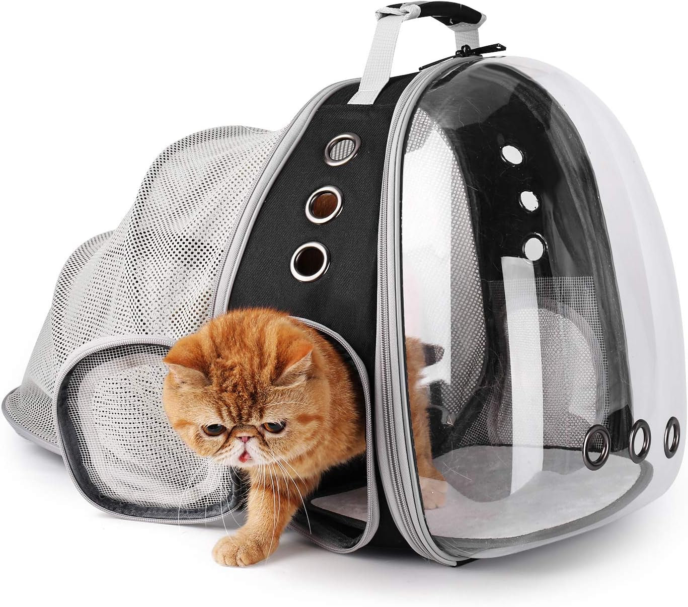 Cat Carrier Backpack, Bubble Expandable Backpack Carrier, Pets and Small Dogs,Airline-Approved, Designed for Travel, Hiking, Walking & Outdoor Use (Back Expandable-Black)