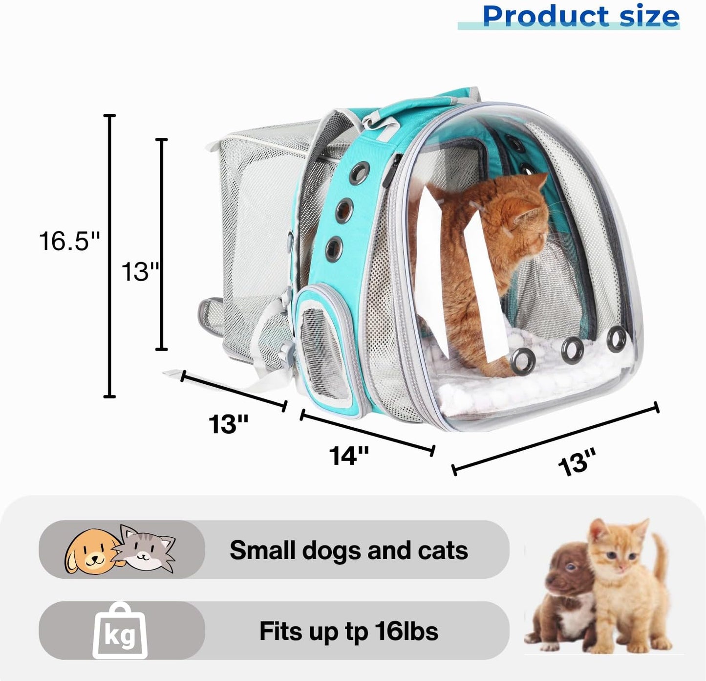 Cat Carrier Backpack, Bubble Dual Expandable Backpack Carrier, Pets and Small Dogs,Airline-Approved, Designed for Travel, Hiking, Walking & Outdoor Use (Dual Expandable-Green)