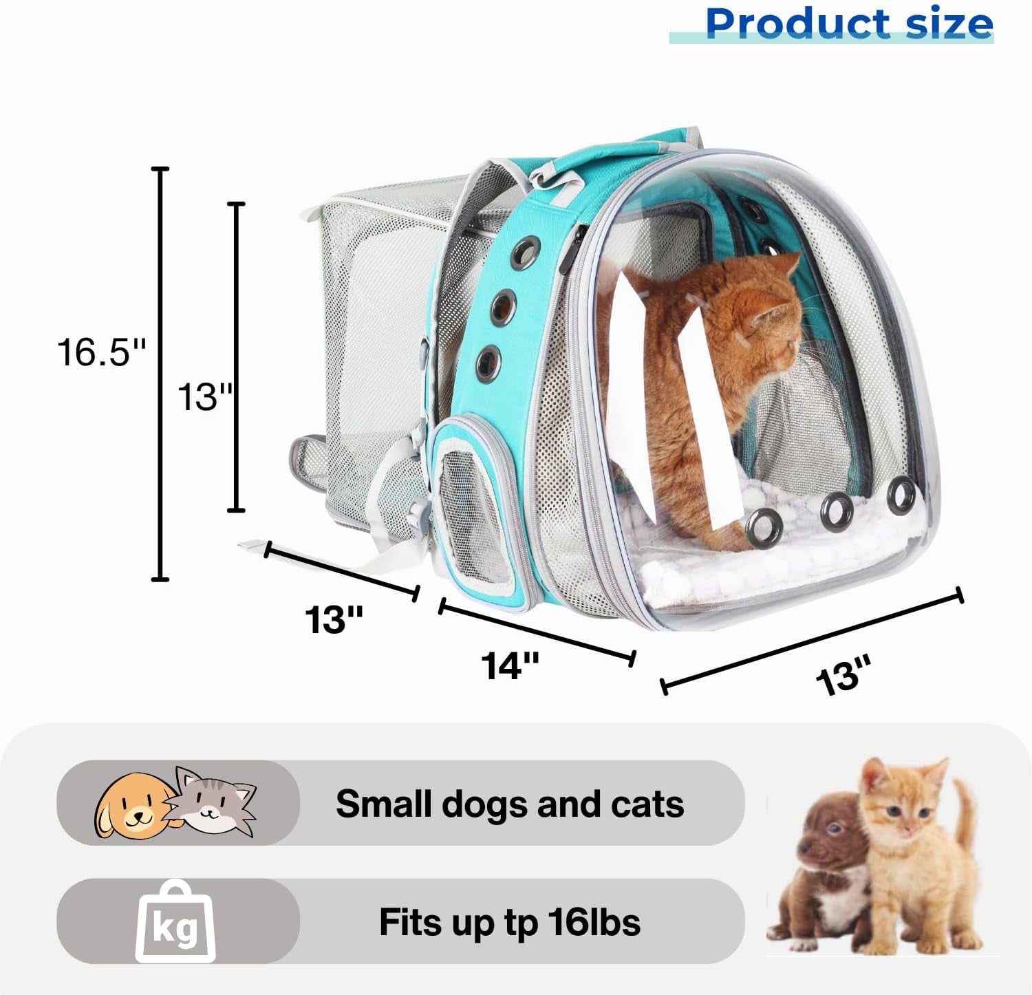 Cat Carrier Backpack, Bubble Dual Expandable Backpack Carrier, Pets and Small Dogs,Airline-Approved, Designed for Travel, Hiking, Walking & Outdoor Use (Dual Expandable-Green)