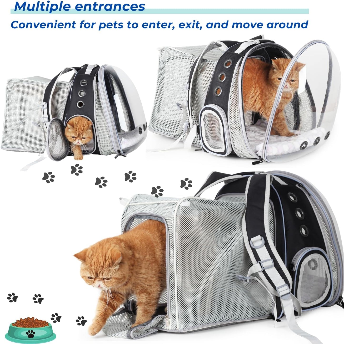 Cat Carrier Backpack, Bubble Dual Expandable Backpack Carrier, Pets and Small Dogs,Airline-Approved, Designed for Travel, Hiking, Walking & Outdoor Use (Dual Expandable-Black)