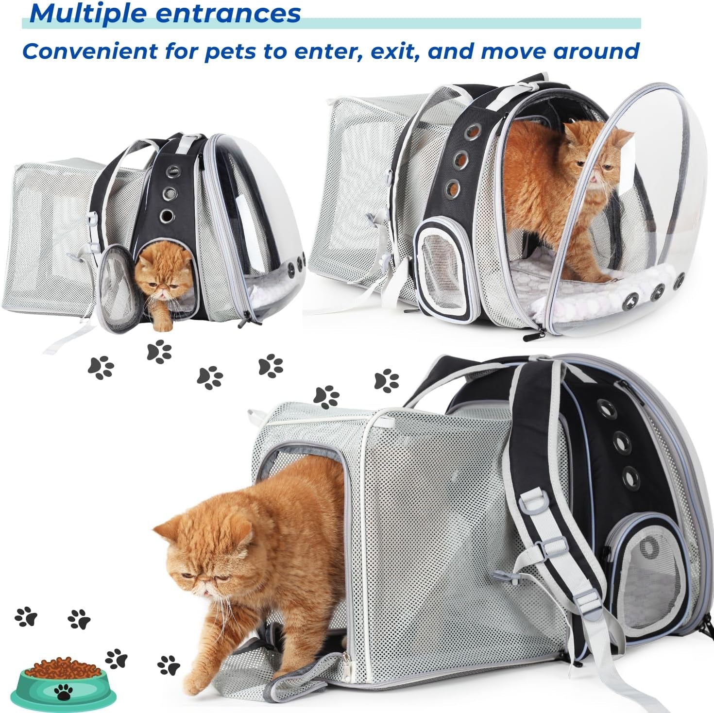 Cat Carrier Backpack, Bubble Dual Expandable Backpack Carrier, Pets and Small Dogs,Airline-Approved, Designed for Travel, Hiking, Walking & Outdoor Use (Dual Expandable-Black)