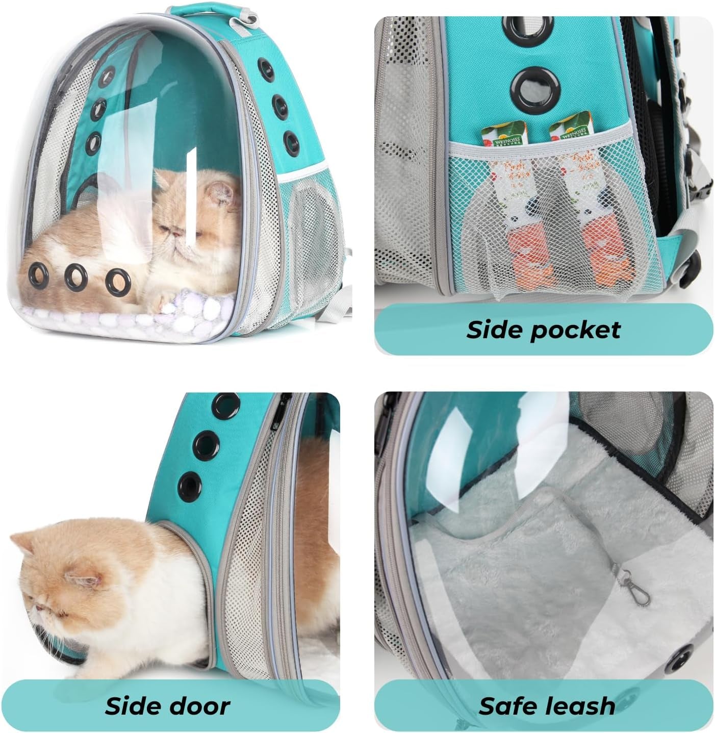 Cat Carrier Backpack, Bubble Expandable Backpack Carrier, Pets and Small Dogs,Airline-Approved, Designed for Travel, Hiking, Walking & Outdoor Use (Front Expandable-Green)