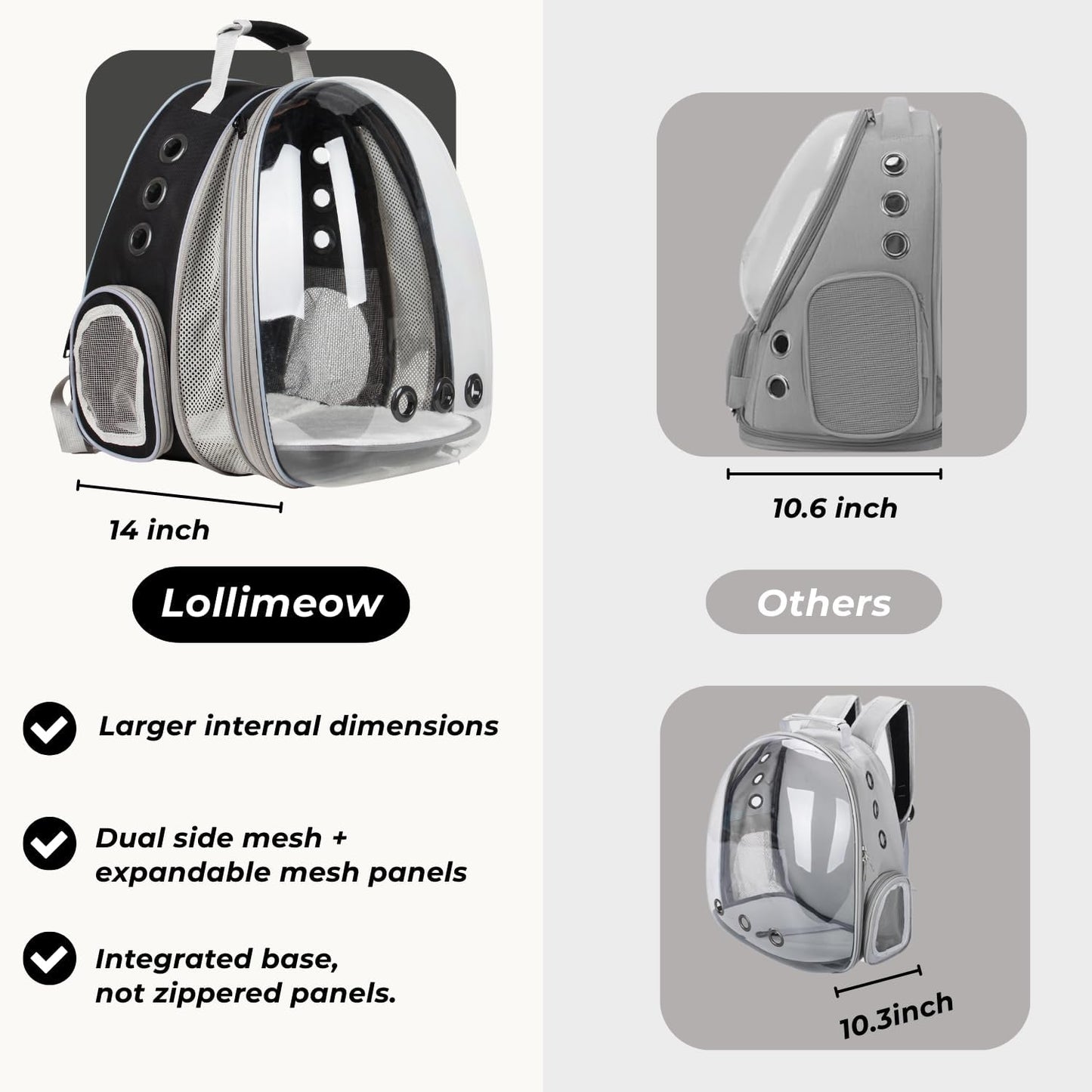 Cat Carrier Backpack, Bubble Expandable Backpack Carrier, Pets and Small Dogs,Airline-Approved, Designed for Travel, Hiking, Walking & Outdoor Use (Front Expandable-Black)