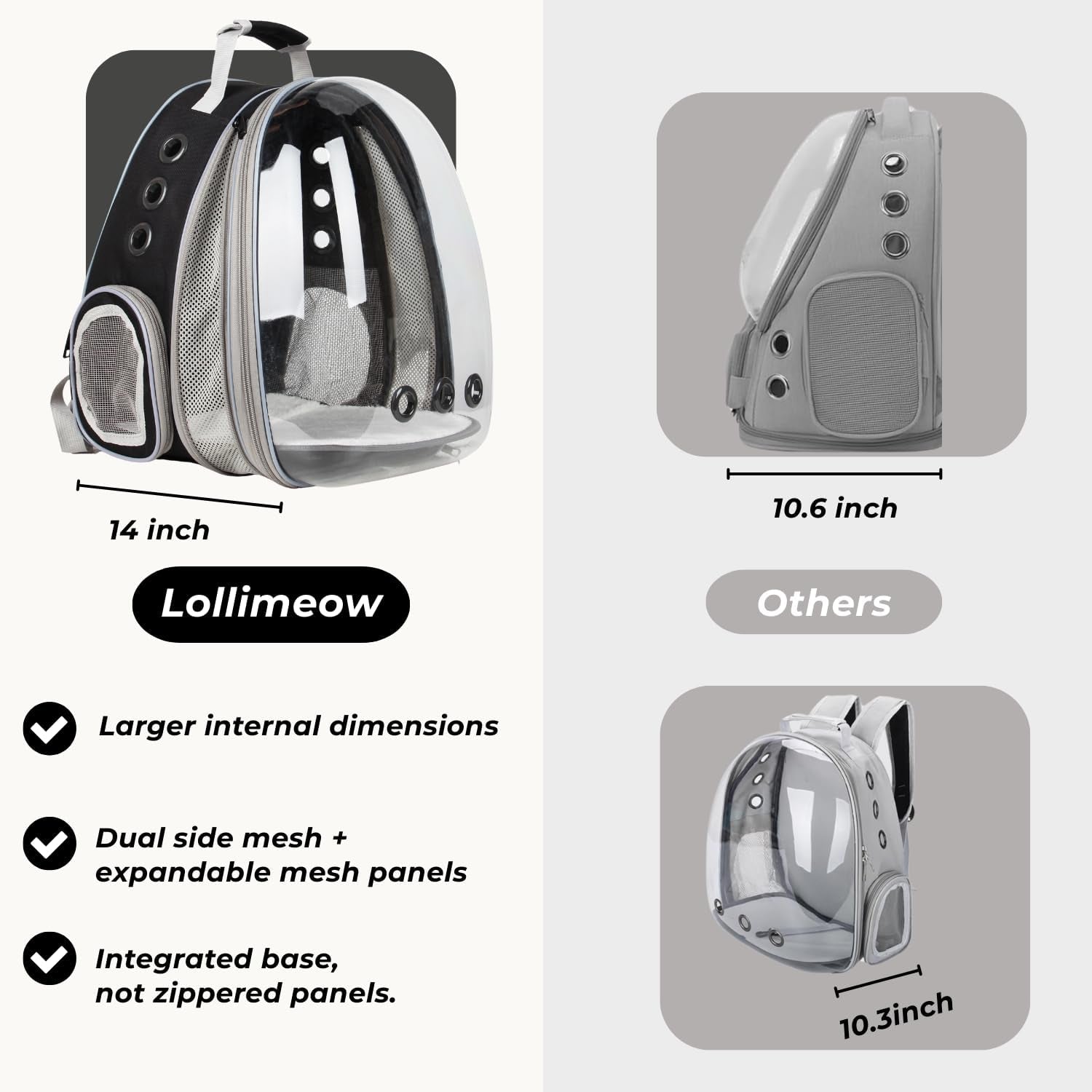 Cat Carrier Backpack, Bubble Expandable Backpack Carrier, Pets and Small Dogs,Airline-Approved, Designed for Travel, Hiking, Walking & Outdoor Use (Front Expandable-Black)