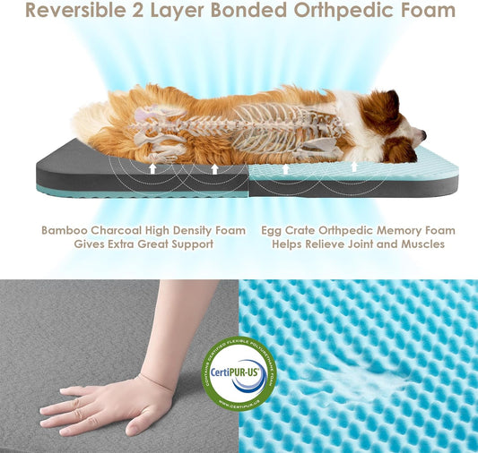 Foldable Human Dog Bed, Orthopedic Memory Foam Human Sized Dog Bed, Waterproof Pet Bed for People, Faux Fur Pet Couch for Adult, Dark Grey, 72"X44"X11"