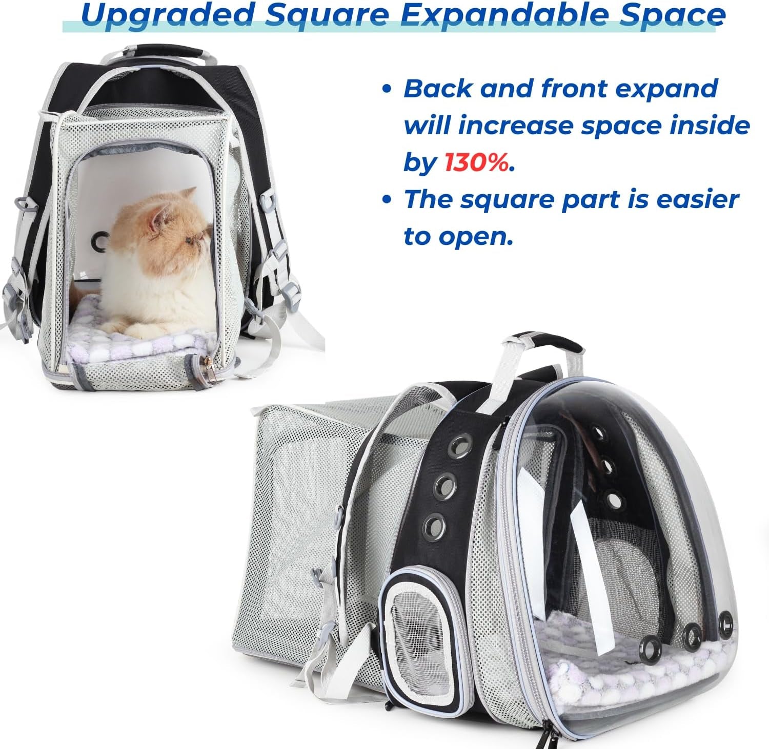 Cat Carrier Backpack, Bubble Dual Expandable Backpack Carrier, Pets and Small Dogs,Airline-Approved, Designed for Travel, Hiking, Walking & Outdoor Use (Dual Expandable-Black)