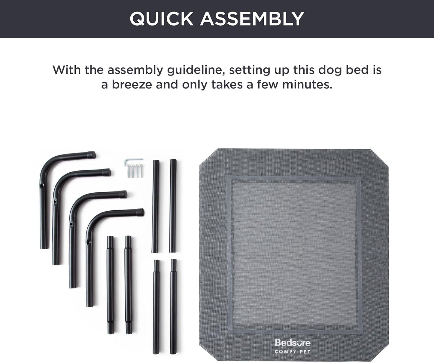 Outdoor Elevated Dog Bed Large Sized Dog, Portable Indoor & Outdoor Cooling Raised Cot Pet Hammock Bed with Skid-Resistant Feet, Frame with Breathable Mesh, Grey, 49 Inches